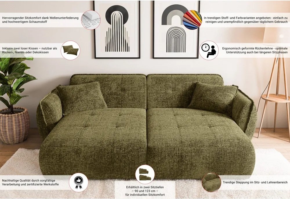 Zöld zsenília kanapé heverő résszel 252 cm Nelia Big – Ropez