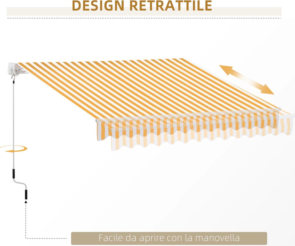 Outsunny Kézi Visszahúzható Napernyő 295 x 245 cm Kültéri Terasz Napernyő Kurblival, Állítható Szög 45°-85°, Alumínium és 280 g/m² Poliészter, Terasz