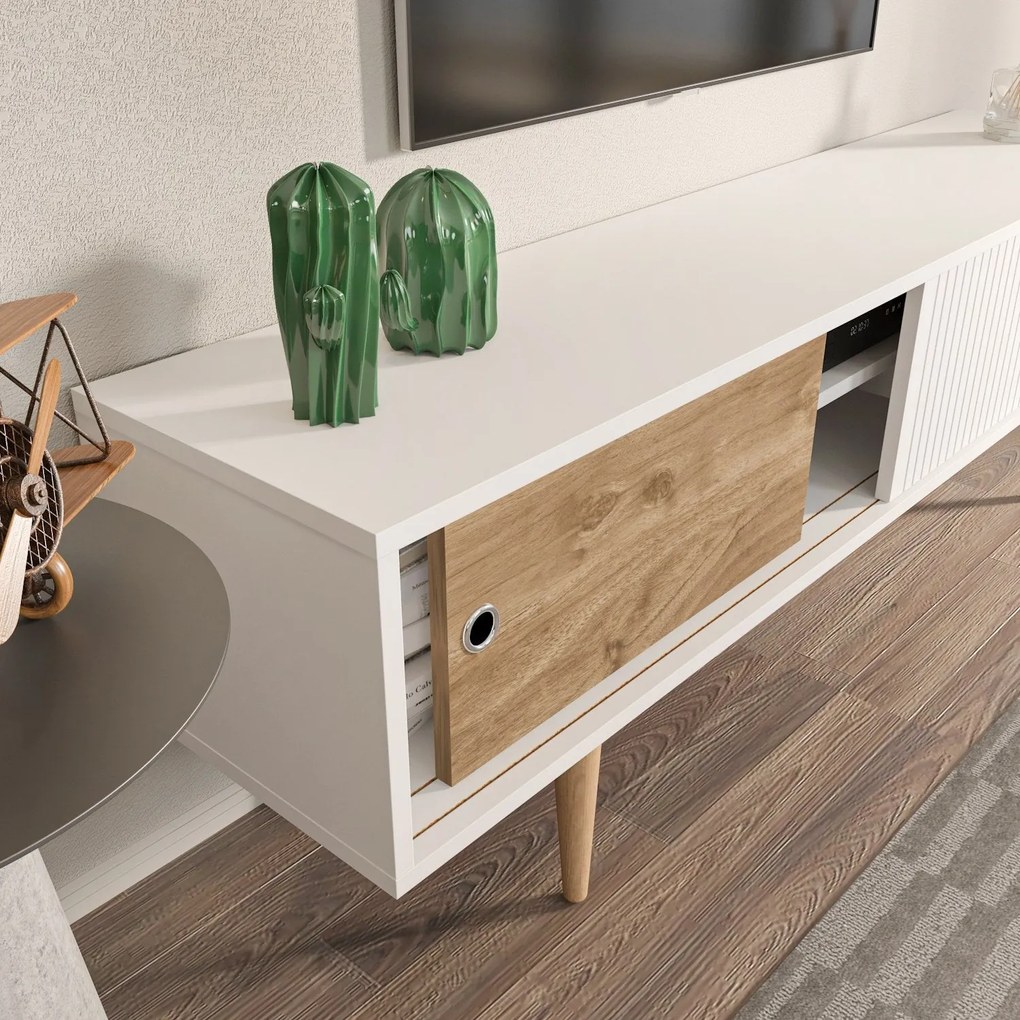 TV szekrény Ecrin - White, Walnut