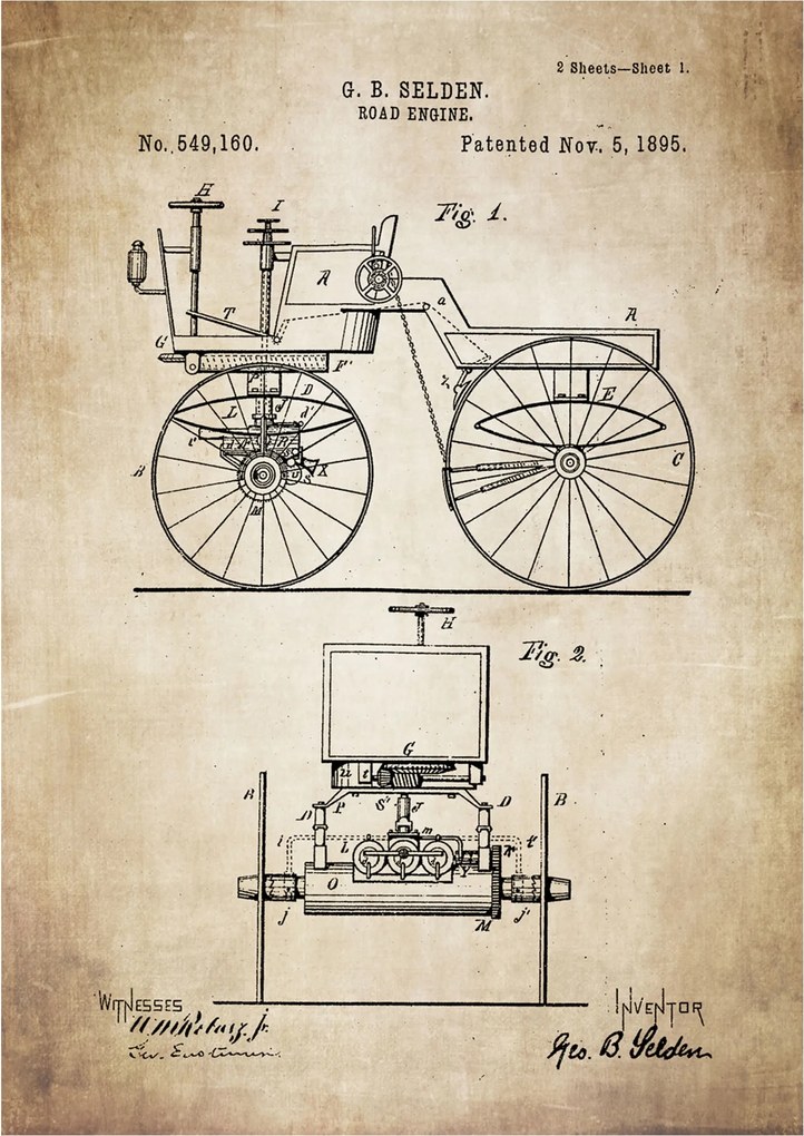Selden Automobil Retro Vintage Patent poszter