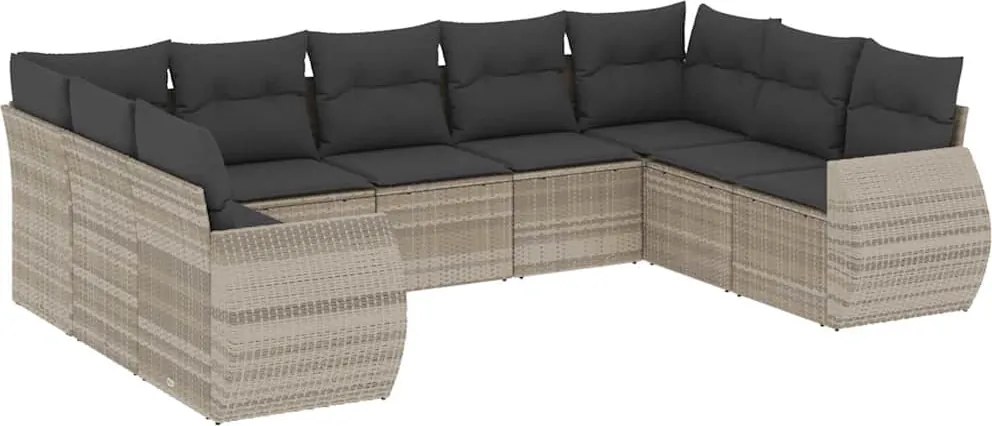 vidaXL 9 részes világosszürke polyrattan kerti ülőgarnitúra párnával