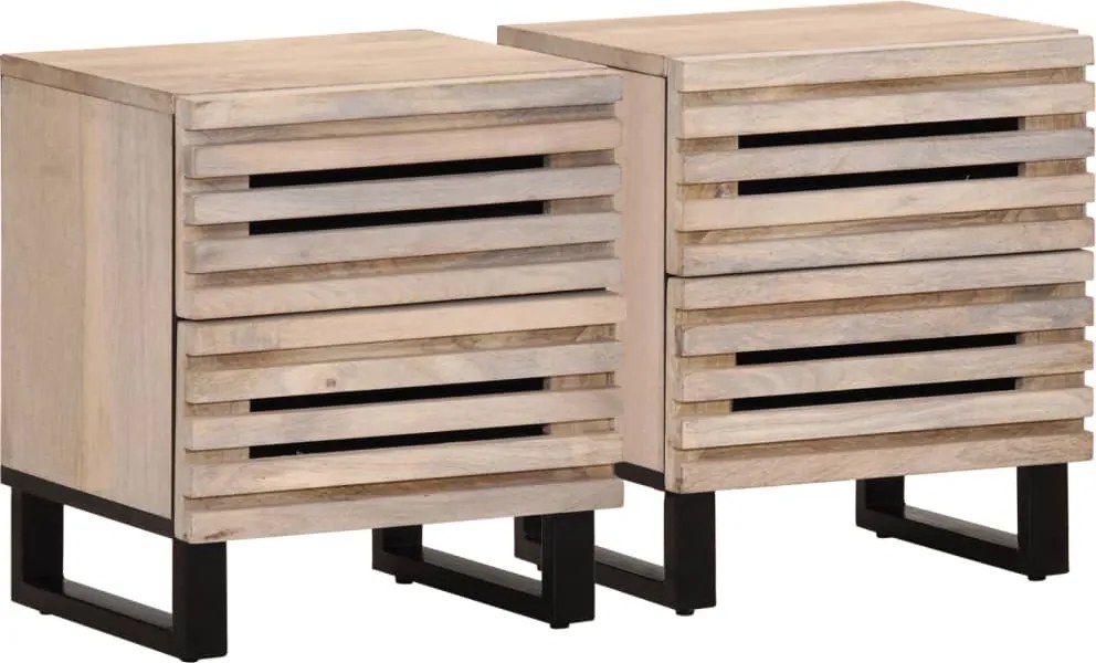vidaXL 2 db fehérített tömör mangófa éjjeliszekrény 40 x 34 x 46 cm
