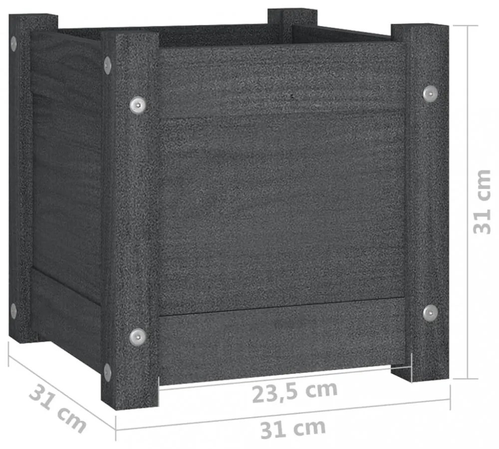 2 db szürke tömör fenyőfa kerti virágtartó 31 x 31 x 31 cm