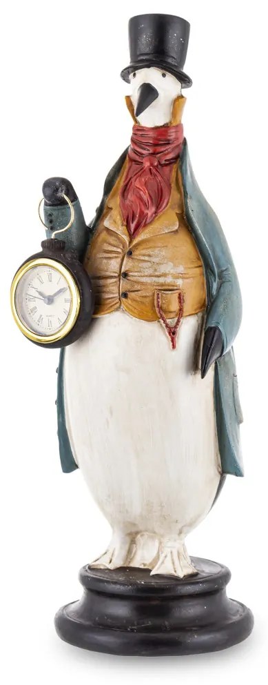 Pingvin Figura Órával Műanyag Többszínű 36x11x11cm