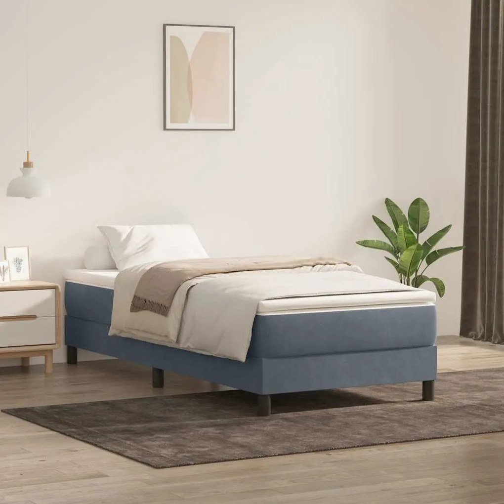 sötétszürke bársony rugós ágy matrac nélkül 80x210 cm