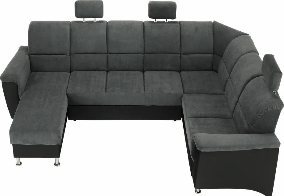 Ülőgarnitúra, műbőr fekete/szövet sötétszürke, jobbos, SANTIAGO U