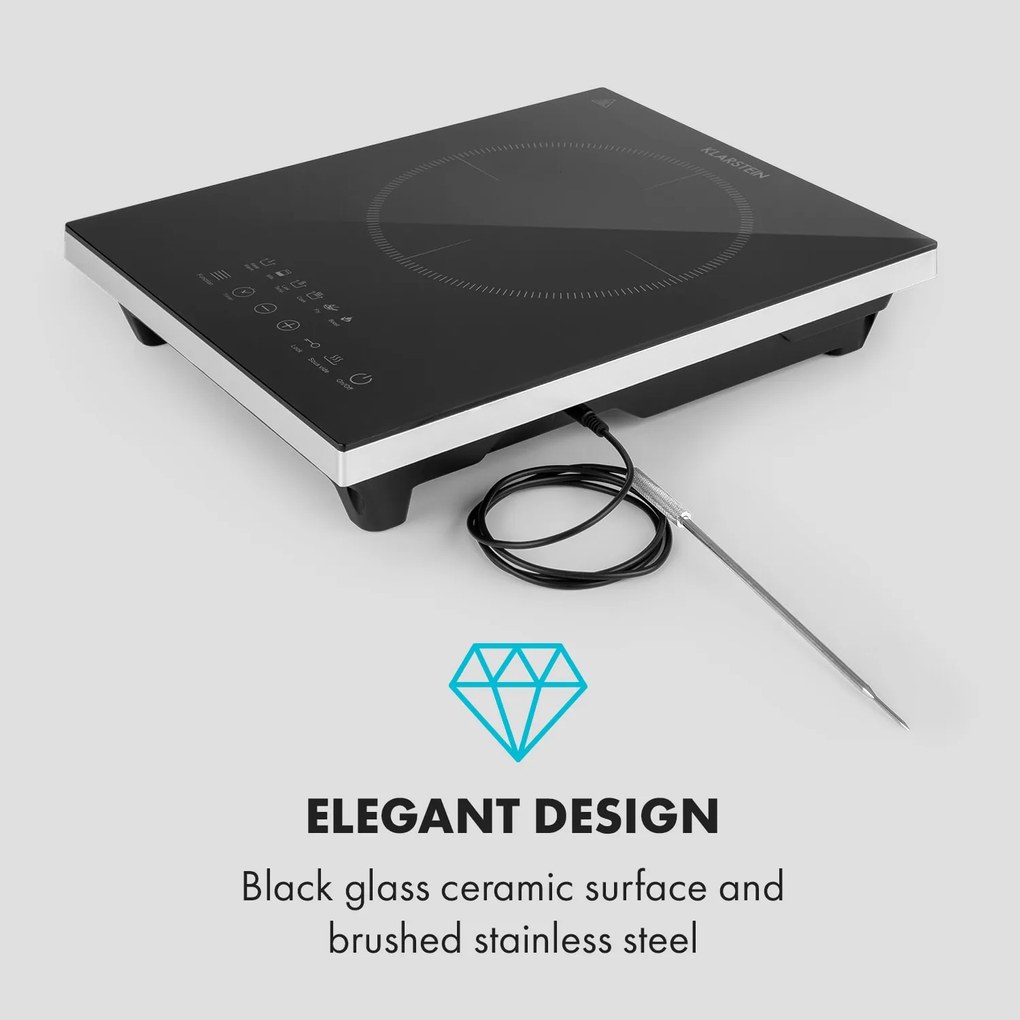 Klarstein Cook n Roll, indukciós főzőlap, 2000 W, 3 órás időzítő, 10 fokozat, fekete