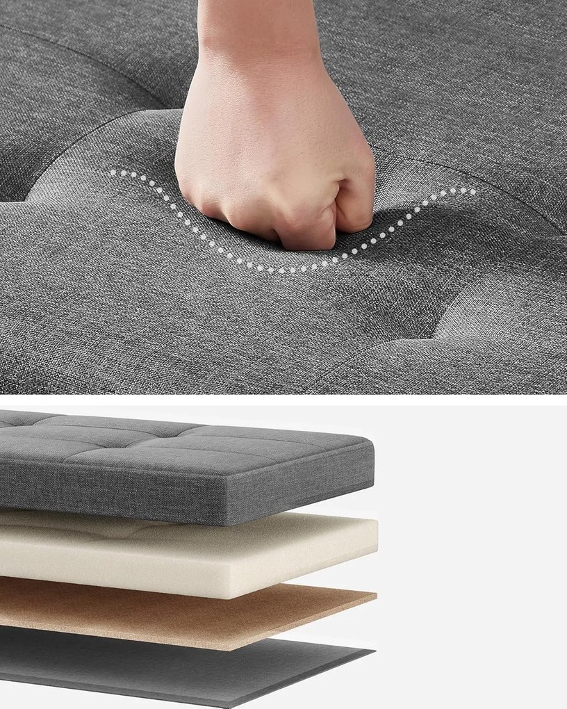 tárolós ülőke, összecsukható pad lábakkal, 38 × 110 × 40 cm, szürke színben