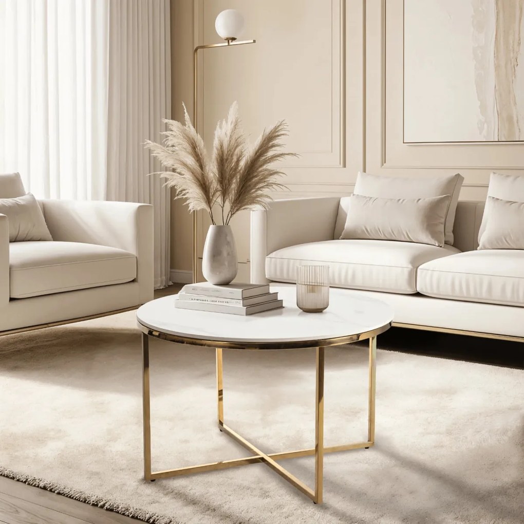 Kerámia asztal fehér márvány/arany színben MARINE