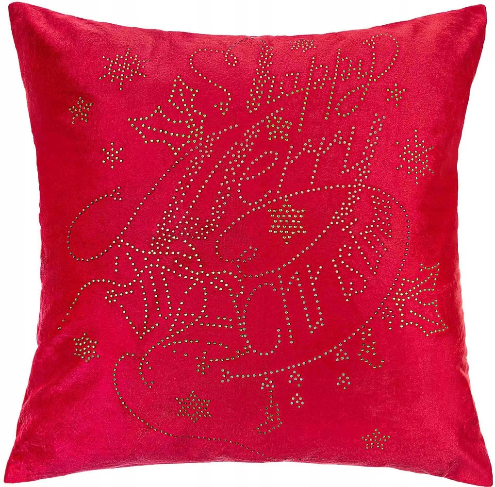 Karácsonyi párnahuzat 45x45 Carol piros flitteres Merry Christmas