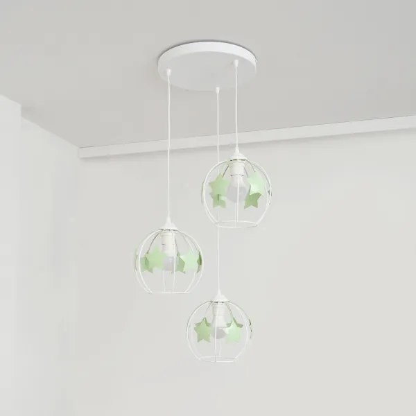 Gyerek csillár zsinóron STARS 3xE27/15W/230V zöld/fehér