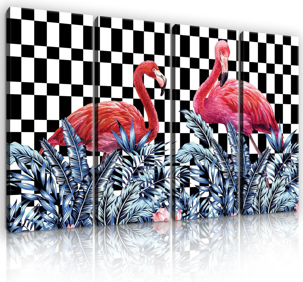 Vászonkép 120x80 Flamingók trópusok egzotikus levelek dzsungel rózsaszín modern