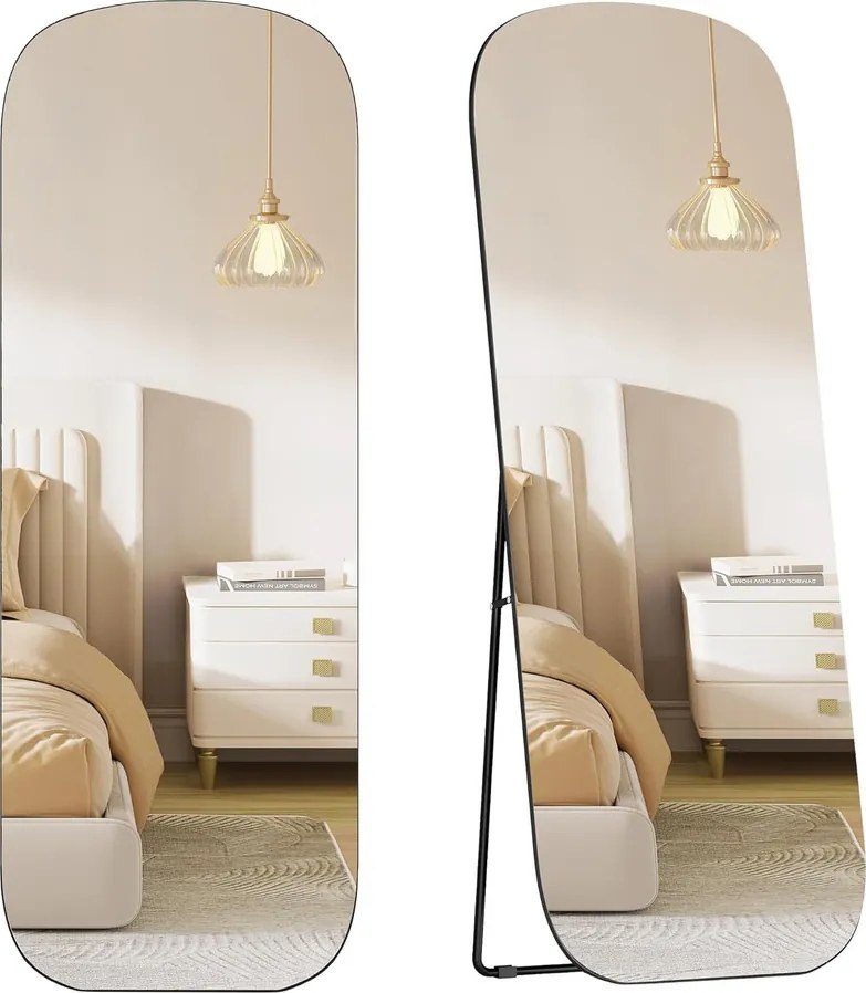 Teljes alakos tükör, állótükör lekerekített sarkokkal, fekete