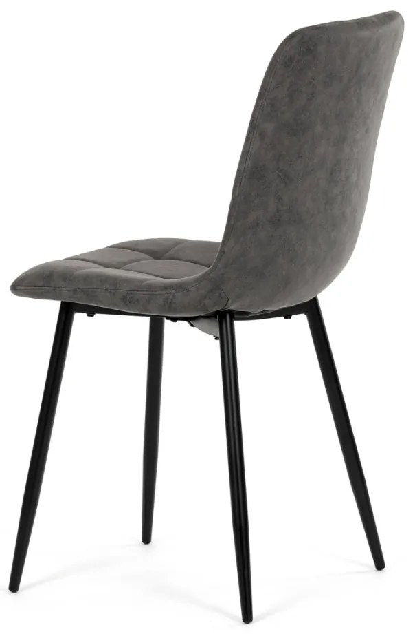 Scaun de sufragerie, material vintage antracit, picioare metalice negre