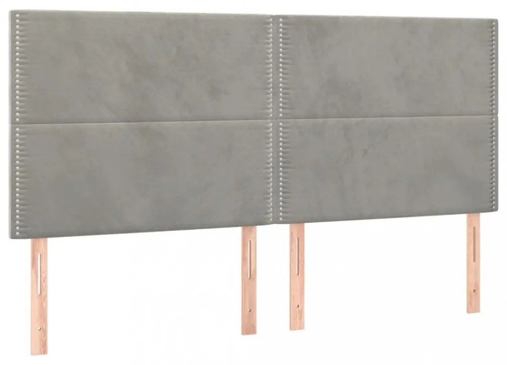 világosszürke bársony rugós és LED-es ágy matraccal 200x200 cm