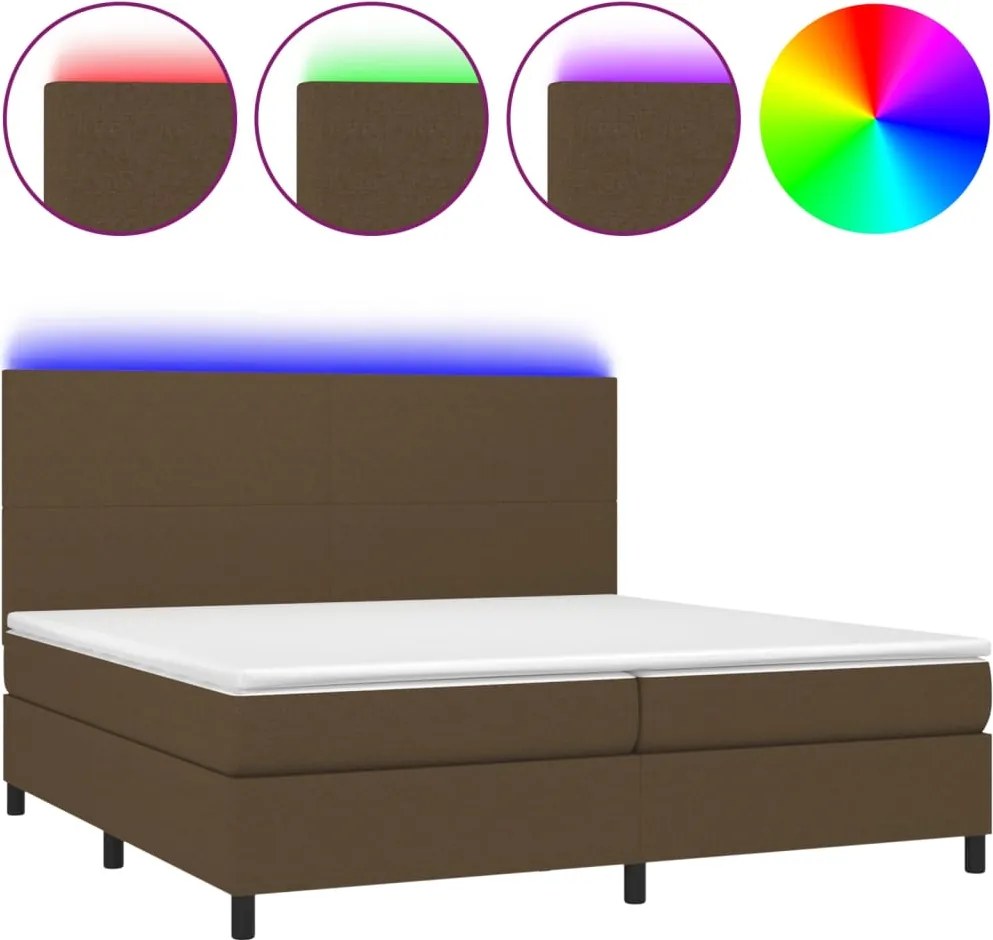 vidaXL barna szövet rugós és LED-es ágy matraccal 200x200 cm