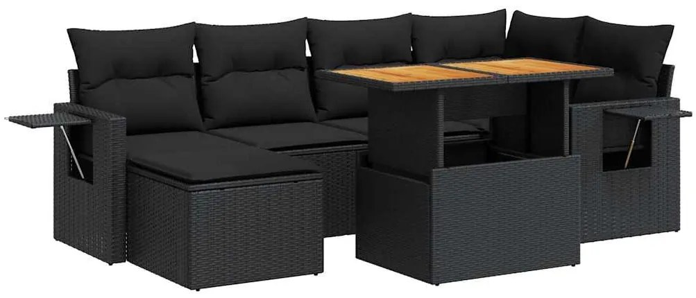 7 részes fekete polyrattan kerti ülőgarnitúra párnával