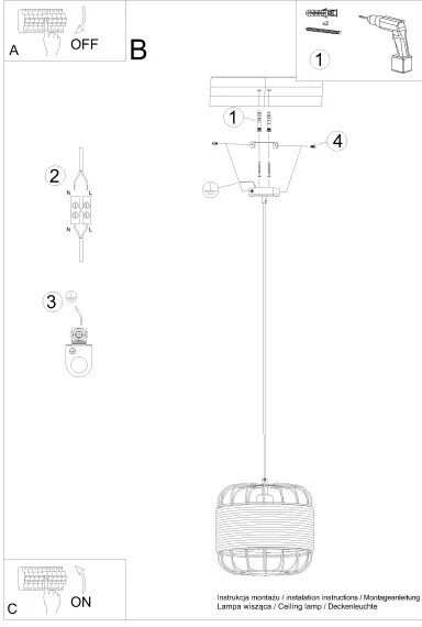 Sollux SL.1252 - Csillár zsinóron FOST 1xE27/15W/230V