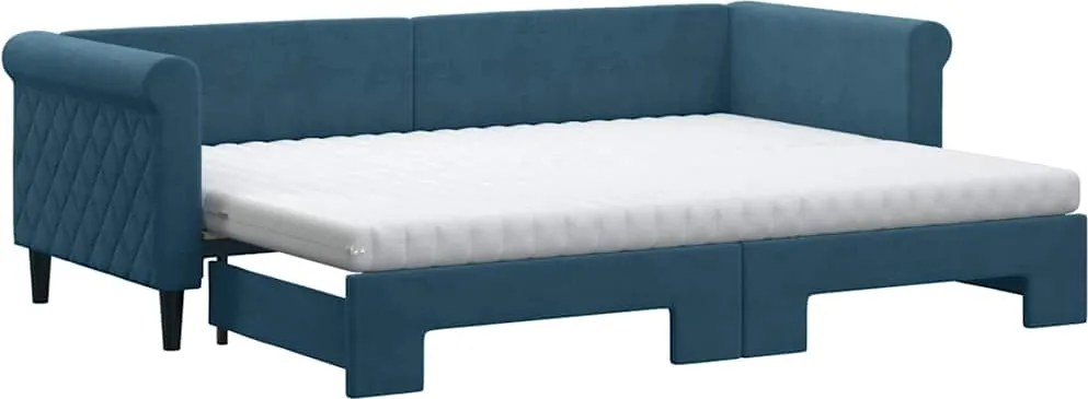 vidaXL kék kihúzható bársony heverő matraccal 80 x 200 cm