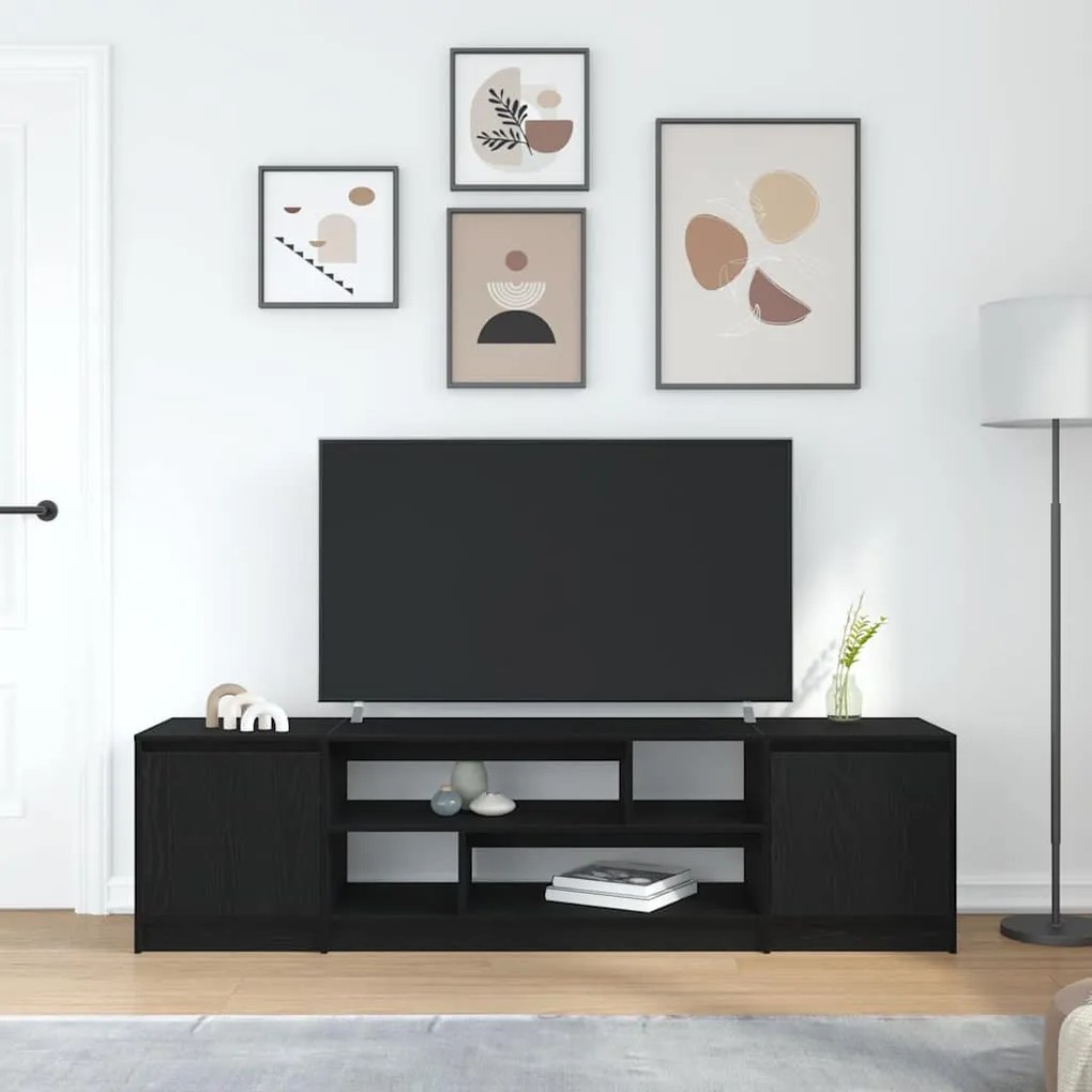 fekete tölgy színű szerelt fa TV-szekrény 188,5x41x50 cm