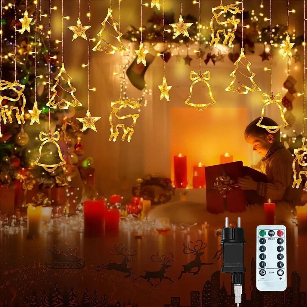 Fényfüggöny 138 Led Karácsonyfa Fényfüzér Programozó Fehér Meleg