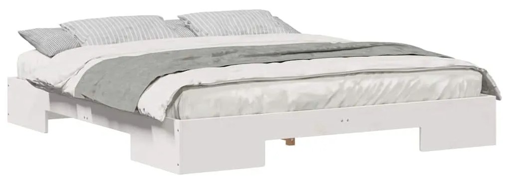 vidaXL Földi ágykeret tárolóval Fehér 200 x 200 cm Tömör fenyőfa