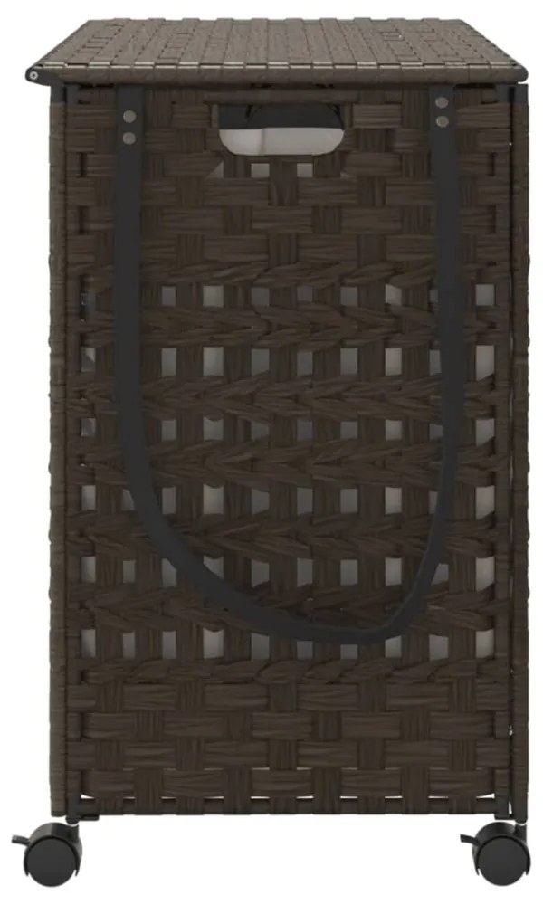 sötétbarna rattan szennyeskosár kerekekkel 66x35x60 cm