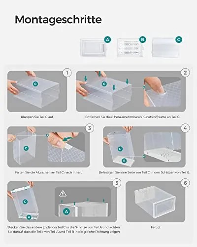 Cipődobozok, 12 darabos készlet, műanyag cipőrendező 44-es méretig, átlátszó-fehér