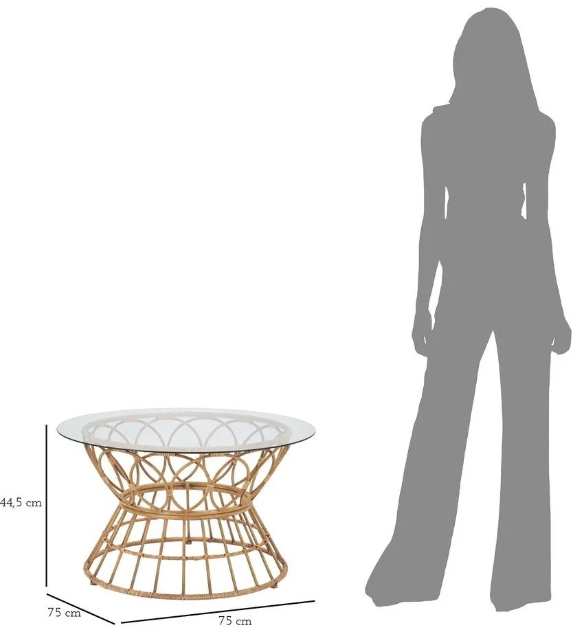 Natúr színű kerek dohányzóasztal üveg asztallappal ø 75 cm Panama – Mauro Ferretti