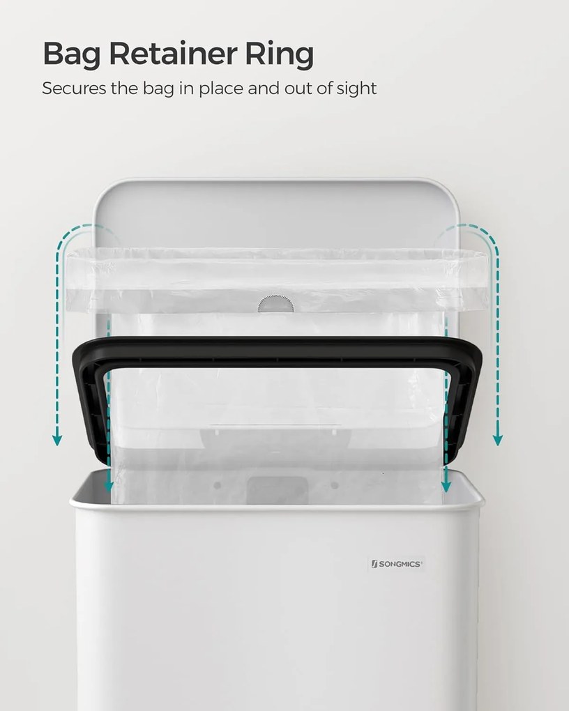 Konyhai szemetes 40l, nagy pedálos kuka 15 szemeteszsák mellékelve, fehér
