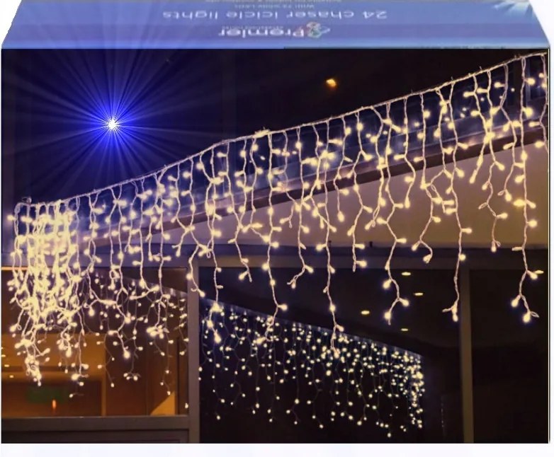 Jégcsap 300 Led Függöny Kültéri Lámpa IP44 Fehér Meleg+ Hideg Vaku 13M