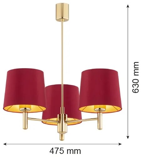 Argon 6266 - Csillár rúdon PONTE PLUS 3xE27/15W/230V piros