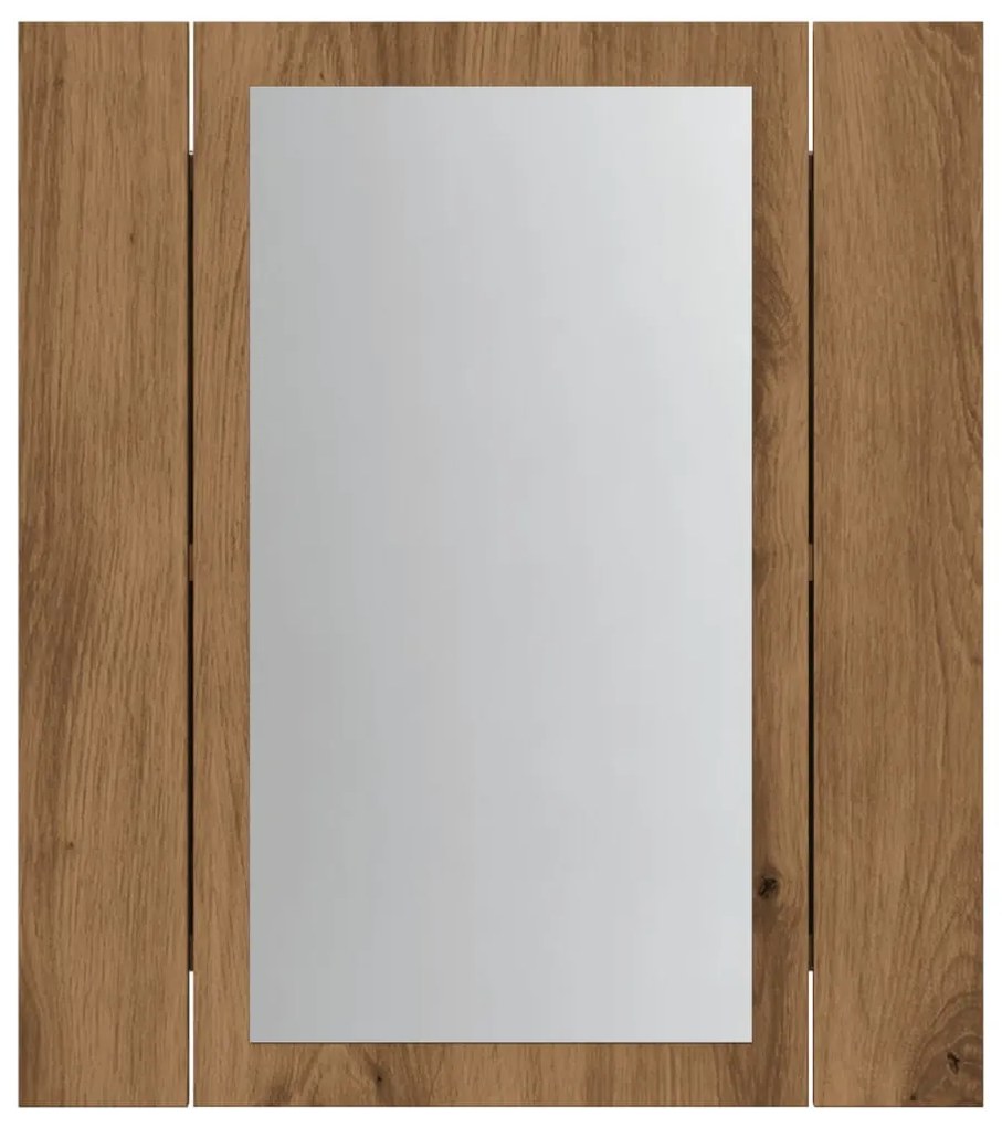 kézműves tölgy szerelt fa tükrös szekrény LED-del 40x12x45 cm