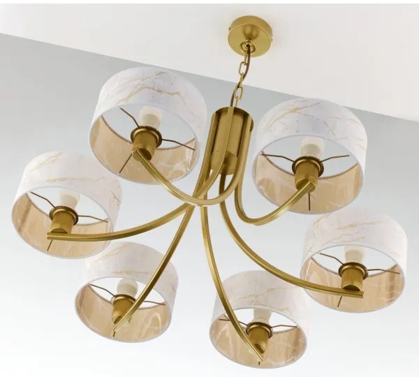 Jupiter 2098 - Láncos csillár ARTHUR 6xE27/15W/230V fehér/arany/márvány dekor