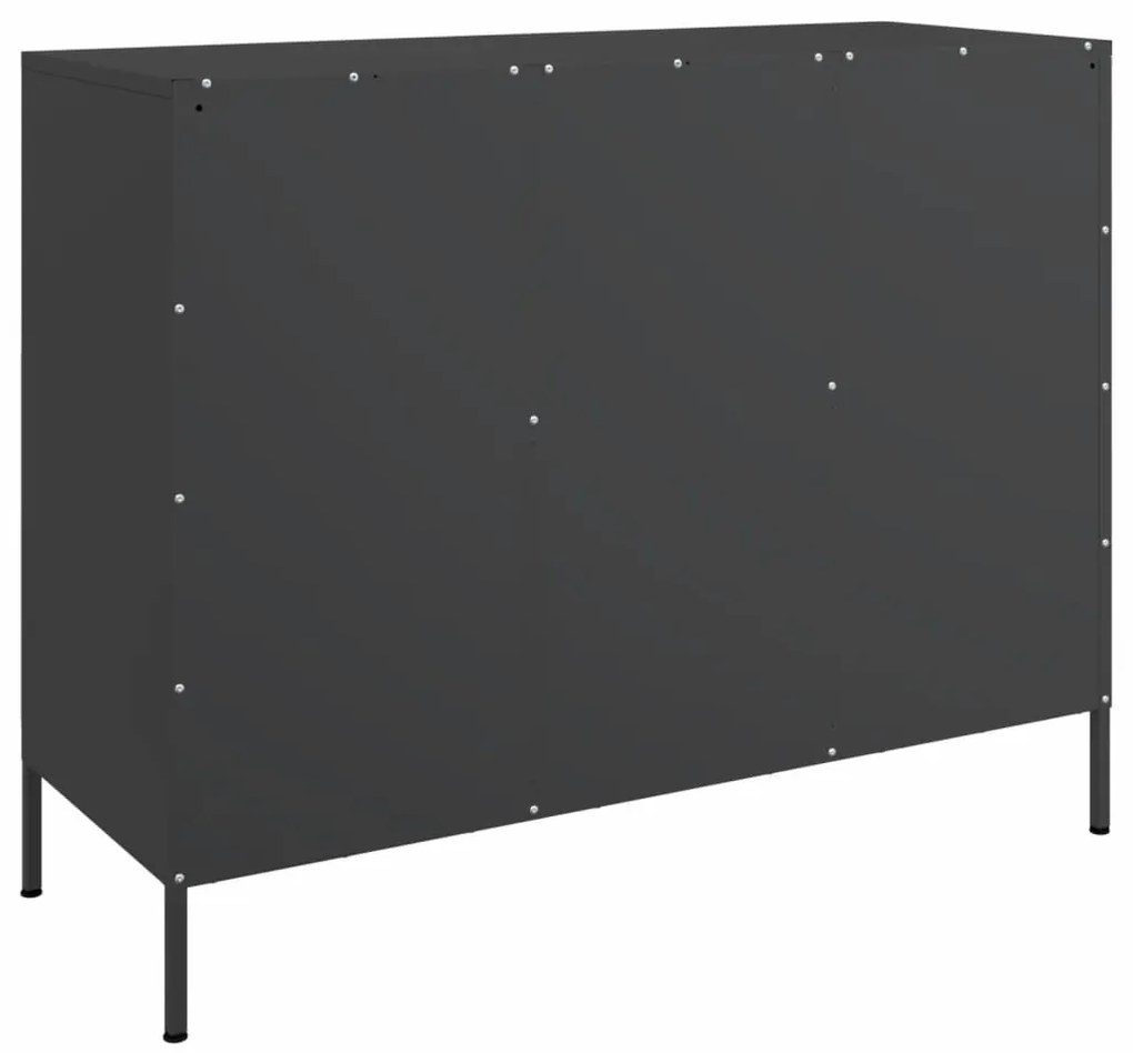 fekete acél tálalószekrény 100,5 x 39 x 79 cm