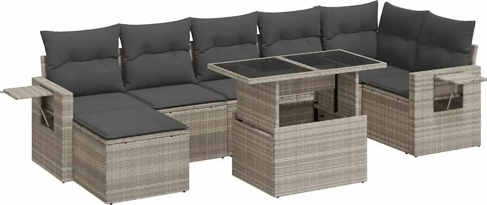 vidaXL 8 részes világosszürke polyrattan kerti ülőgarnitúra párnával