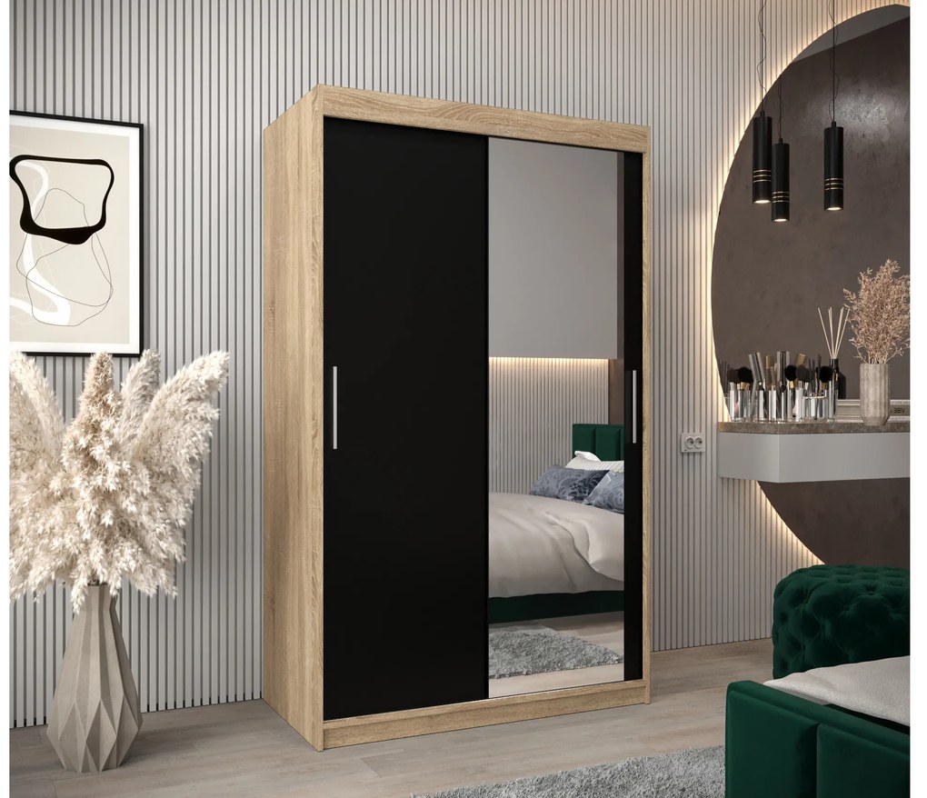 Ruhásszekrény 120 cm Toki 2 (szonoma tölgy + matt fekete). 1064983