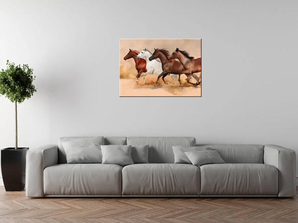 Gario Vászonkép Gyönyöru lovak állománya Méret: 100 x 70 cm