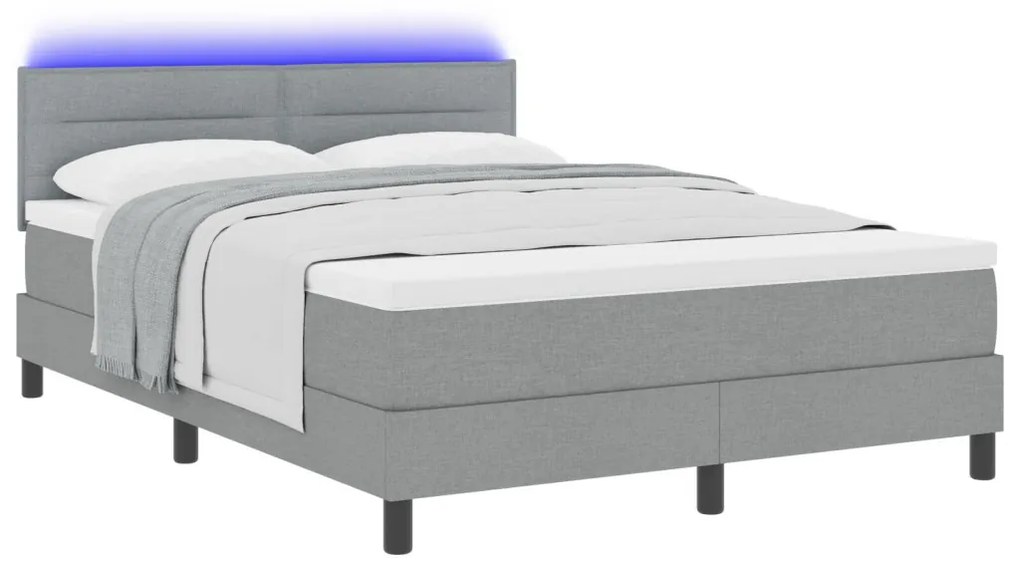 Box Spring Ágy Mattal és LED Fénnyel Szürke 140x190 cm Szövet