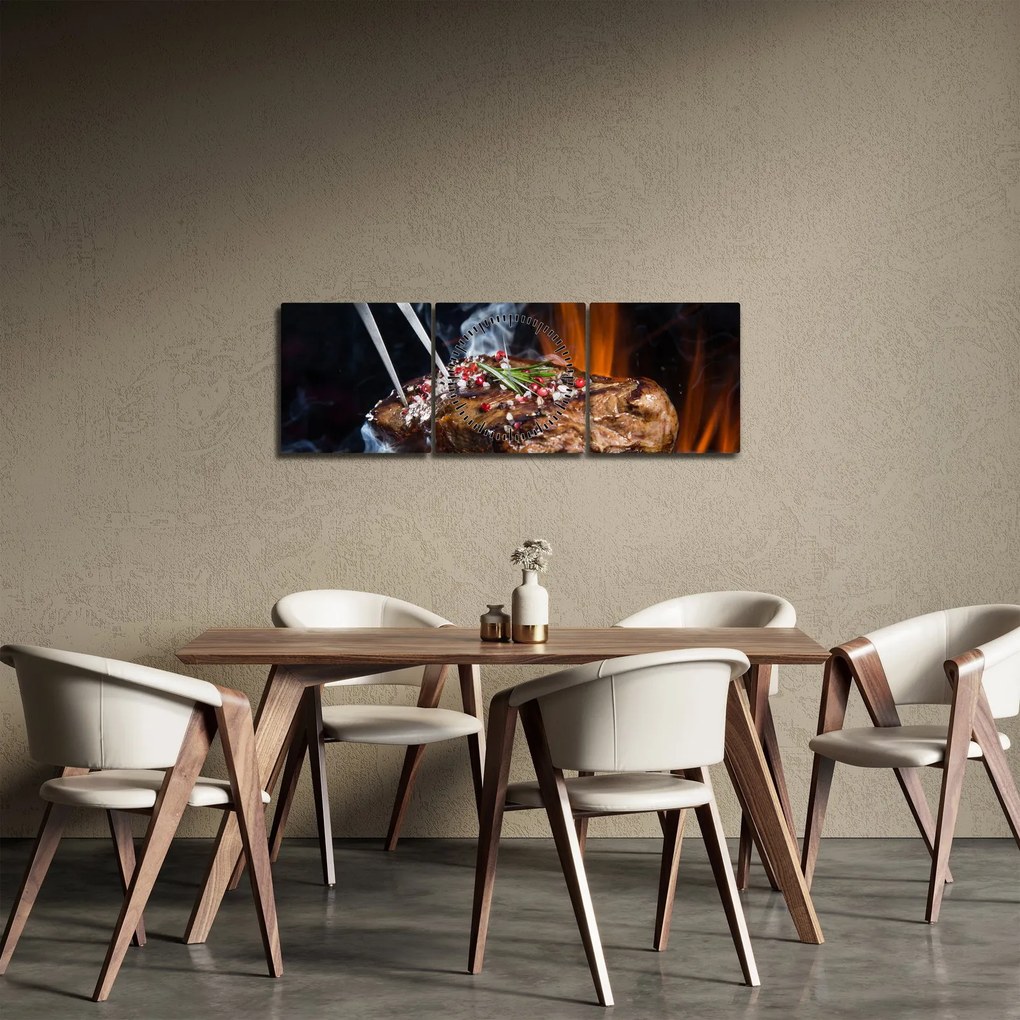 Egy sült steak képe (órával) (90x30 cm)