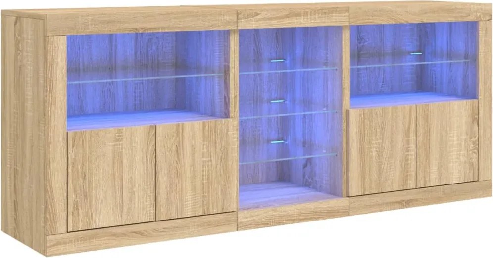 vidaXL sonoma tölgy színű tálalószekrény LED-világítással 162x37x67 cm