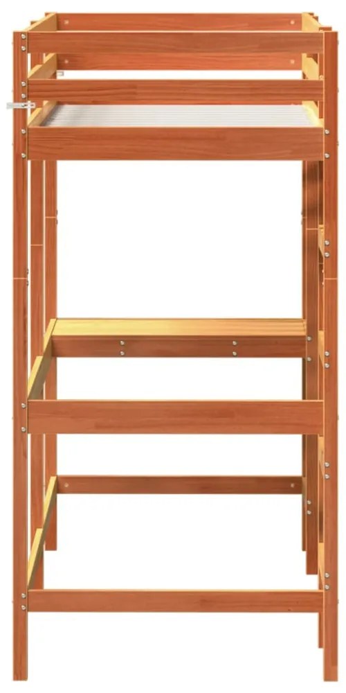 viaszbarna tömör fenyőfa galériaágy íróasztallal 80 x 200 cm