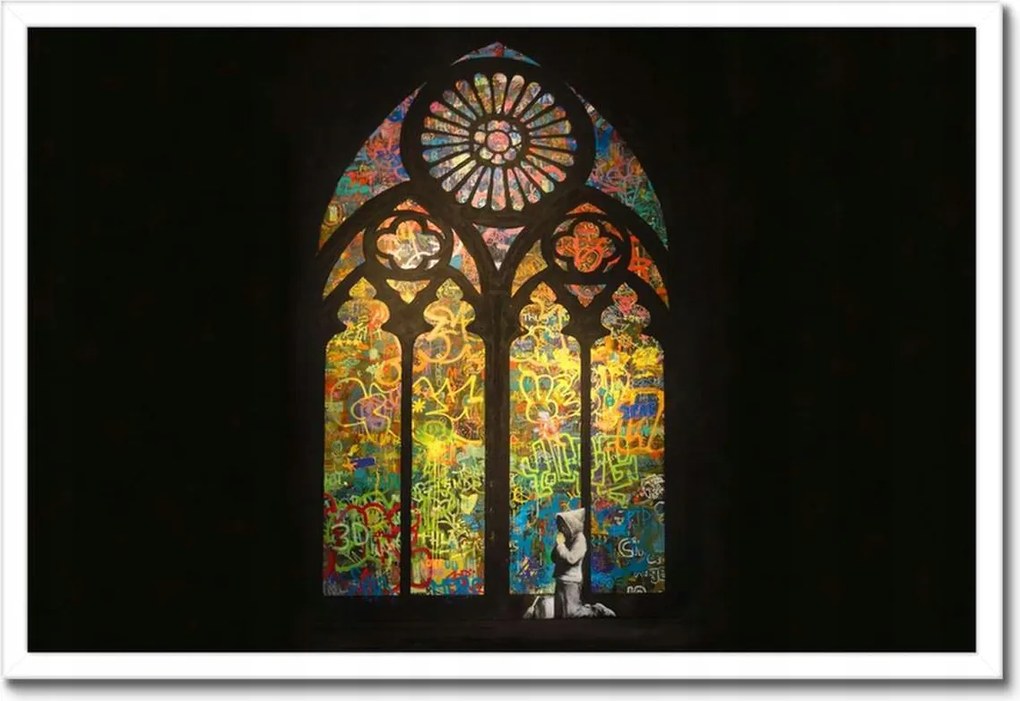 Poszterek keretben 60x40 Banksy ólomüveg templom