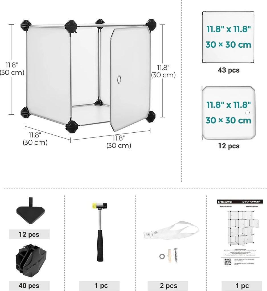 12 rekeszes műanyag, polcegység ruhákhoz, fehér
