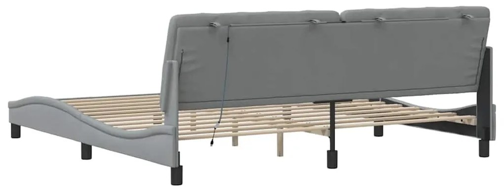 világosszürke szövet ágykeret LED-es matrac nélkül 200 x 200 cm