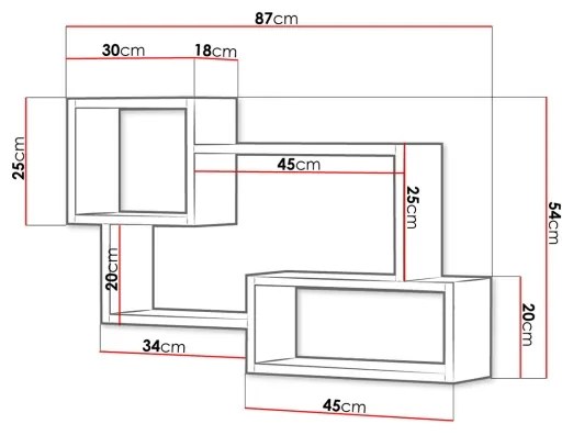 Fali polc TRIO 54x87 cm sonoma tölgy/fehér