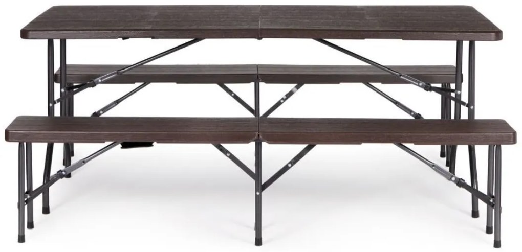Catering készlet asztal + 2 pad 180cm Wooden Brown