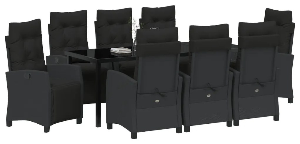 9 részes Kerti Étkezőszett Fekete Poly Rattan