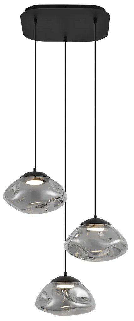 Design függőlámpa fekete füstüveggel, 3-lámpás - Gus