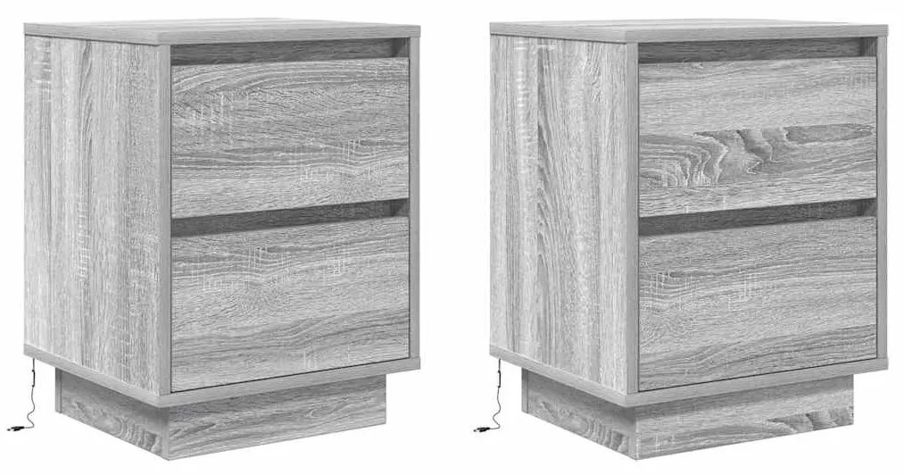 2 db szürke sonoma éjjeliszekrények LED világítással 38x34x50cm